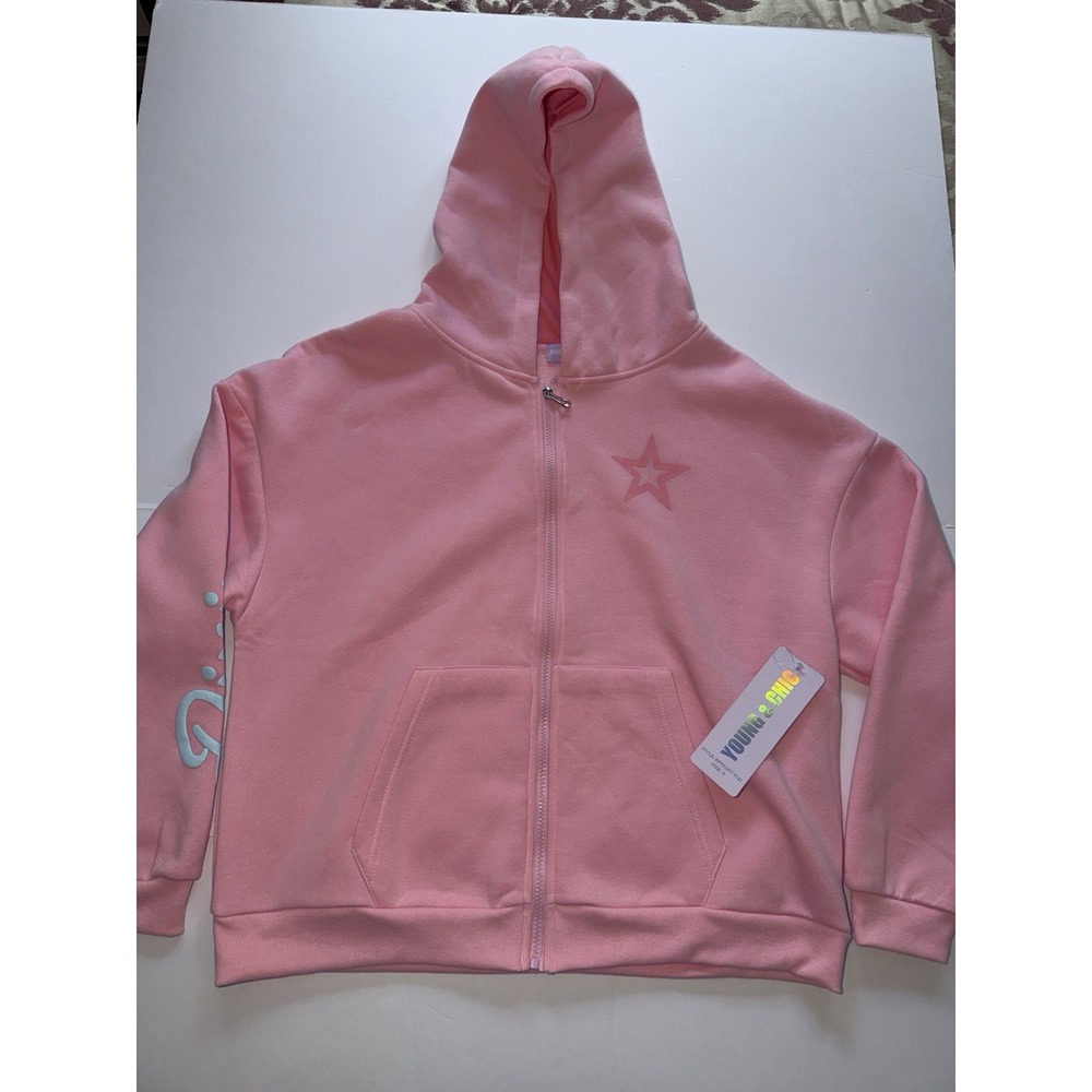 Young & Chic Women Small Zip Sweatshirt 777 Divine Pink Soft Fleece Hooded NWT